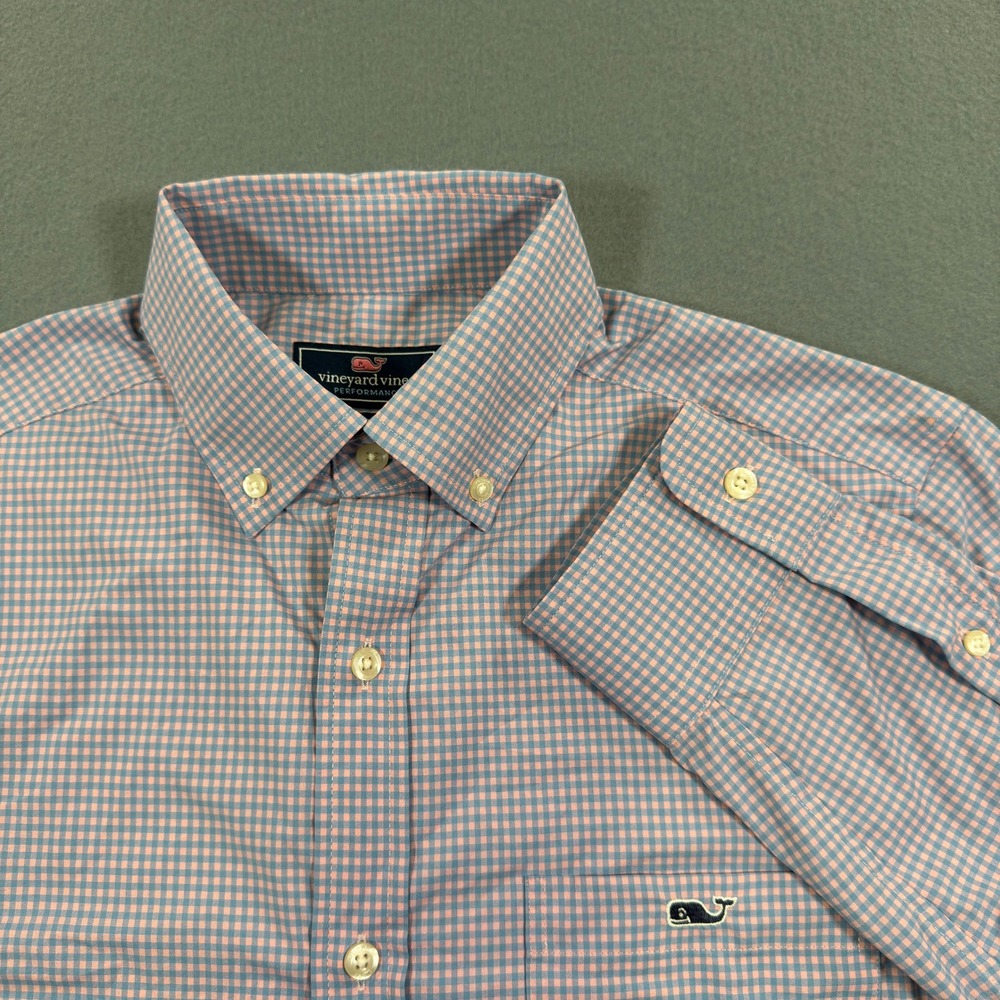 Vineyard‎ Vines Performance Classic Fit Tucker Shirt Pink Blue Gingham Mens XS
